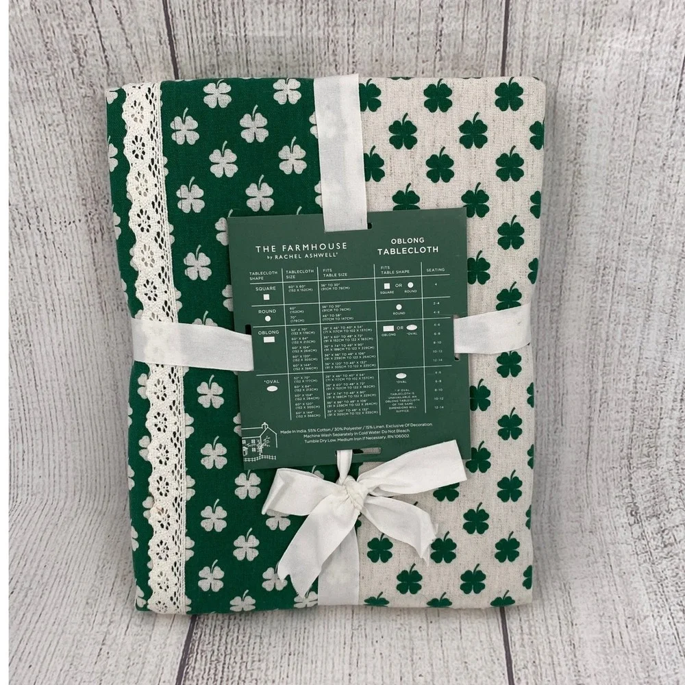 The Farmhouse Rachel Ashwell Tablecloth 60x84 Green Shamrock Lace St Patrick